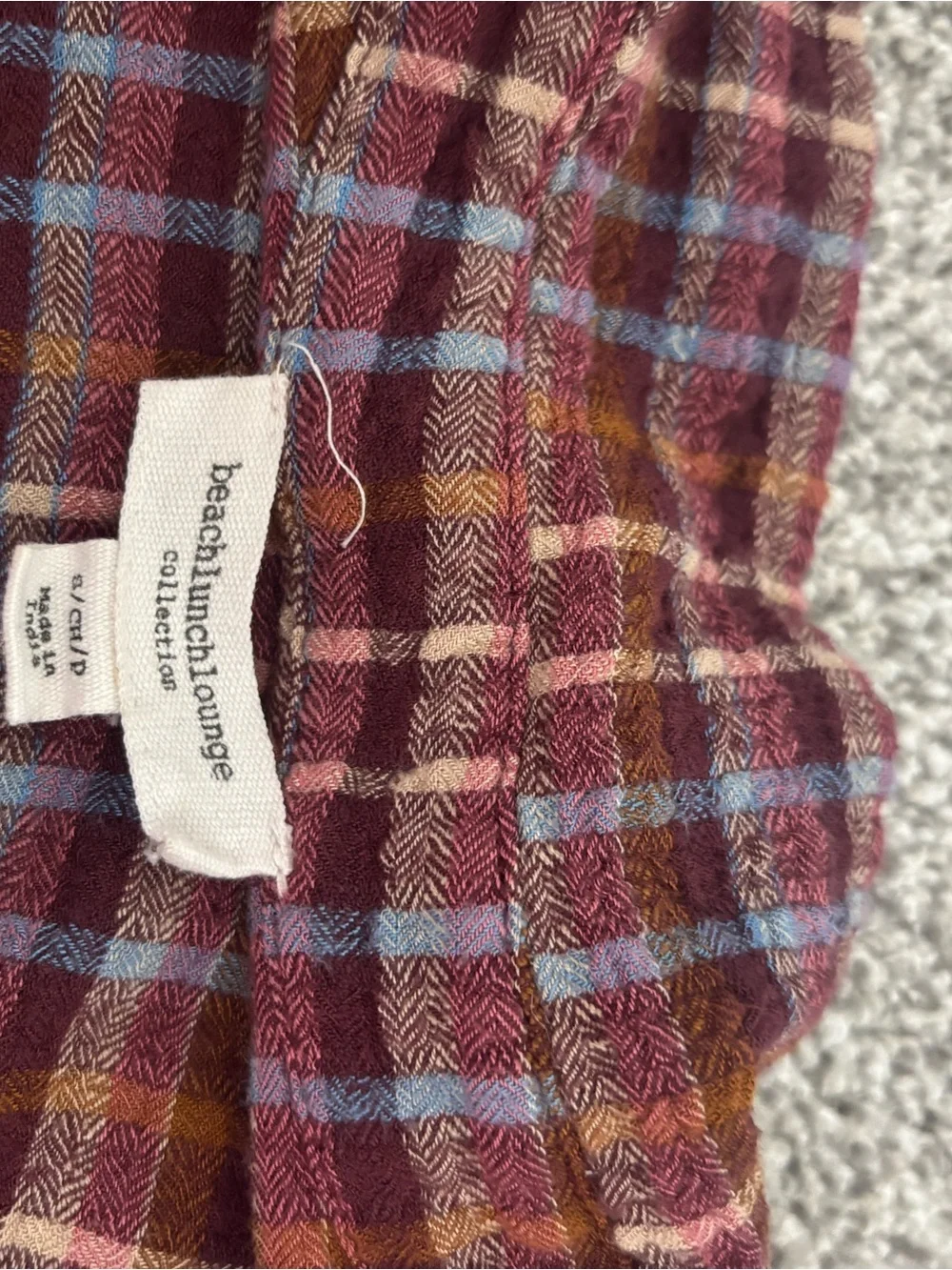 beachlunchlounge Plaid Long Sleeve Top in Maroon, Blue, Tan